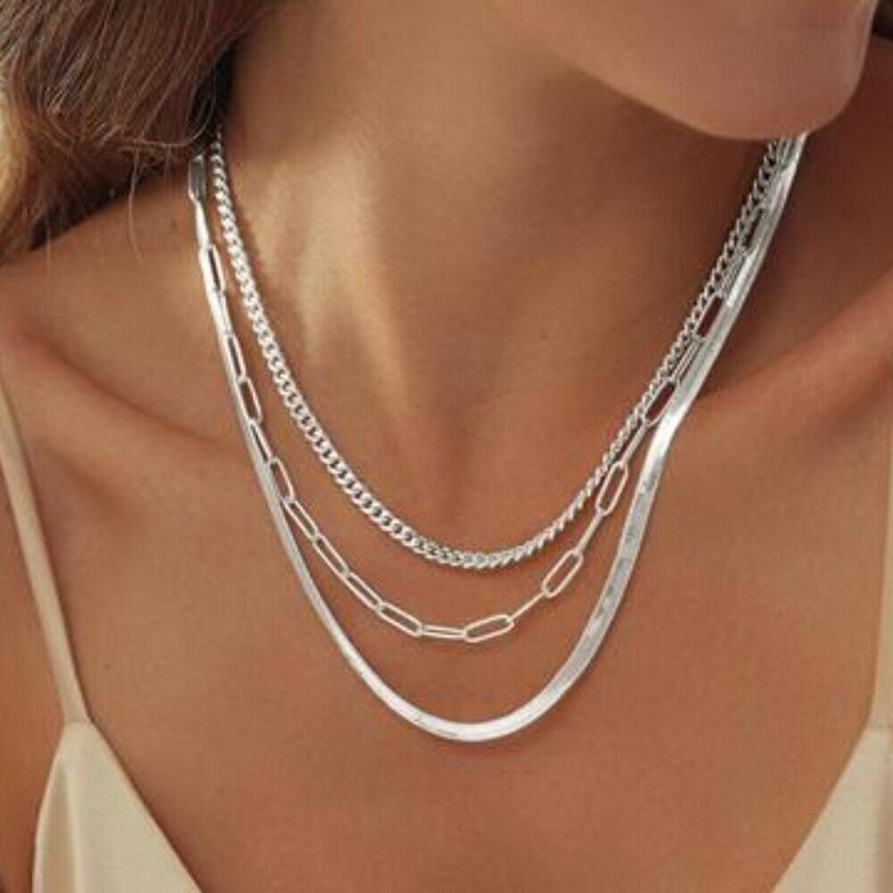 White Gold Layered Necklaces Cintia 14K White Gold Plated Dainty Chain Choker